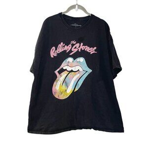 Black Tie Dye The Rolling Stones Mouth Shirt XL Rock n Roll Mens *flawed*